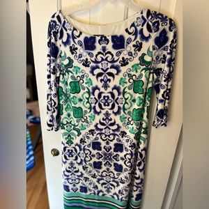 Green blue and white shirt dress